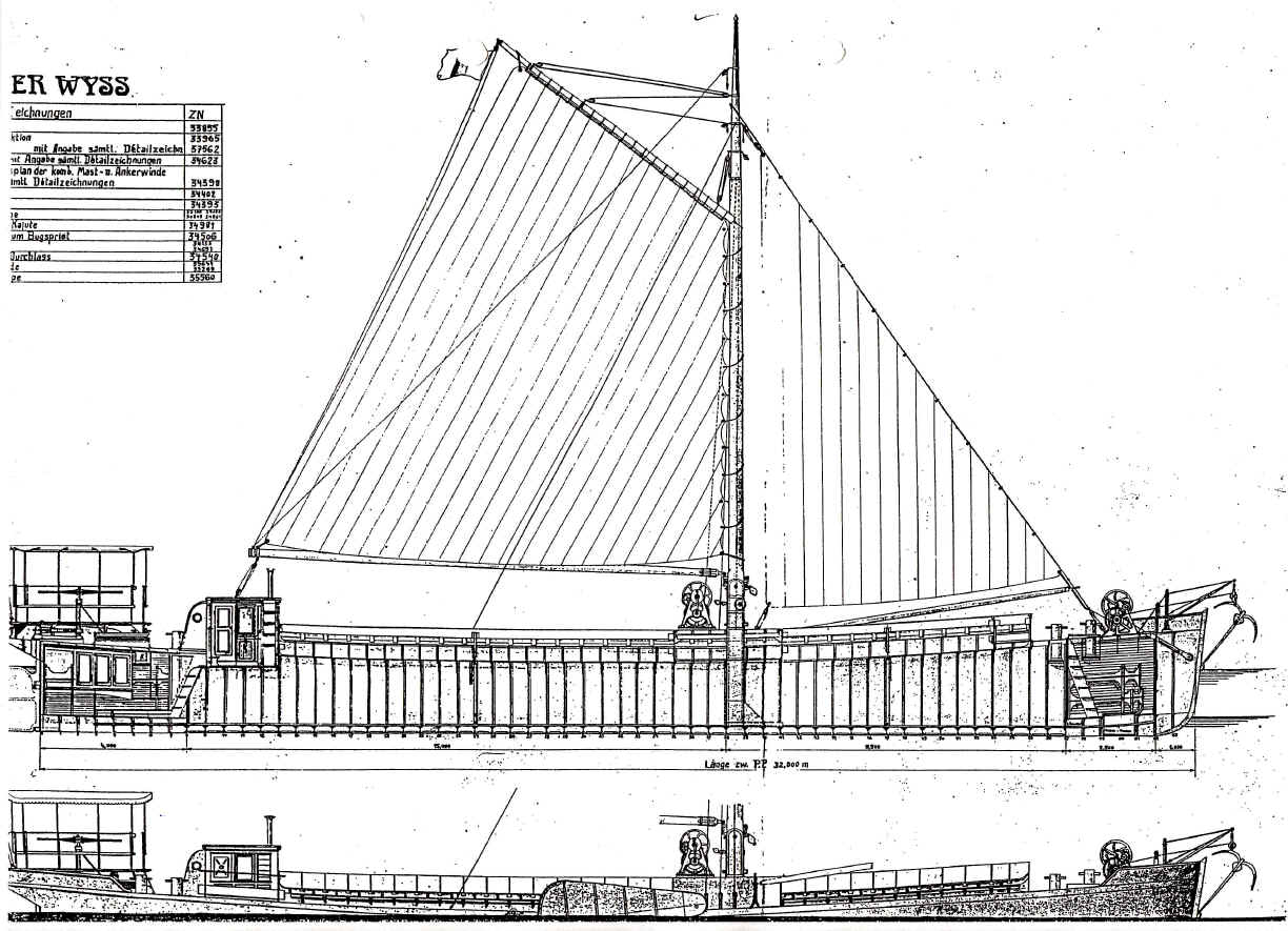 Generalplan des Lastensegelschiffs "Möve" aus dem Jahr 1877